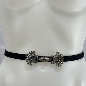 Vintage Black Elastic Belt With Rhinestone Embellished Art Deco Style Buckle